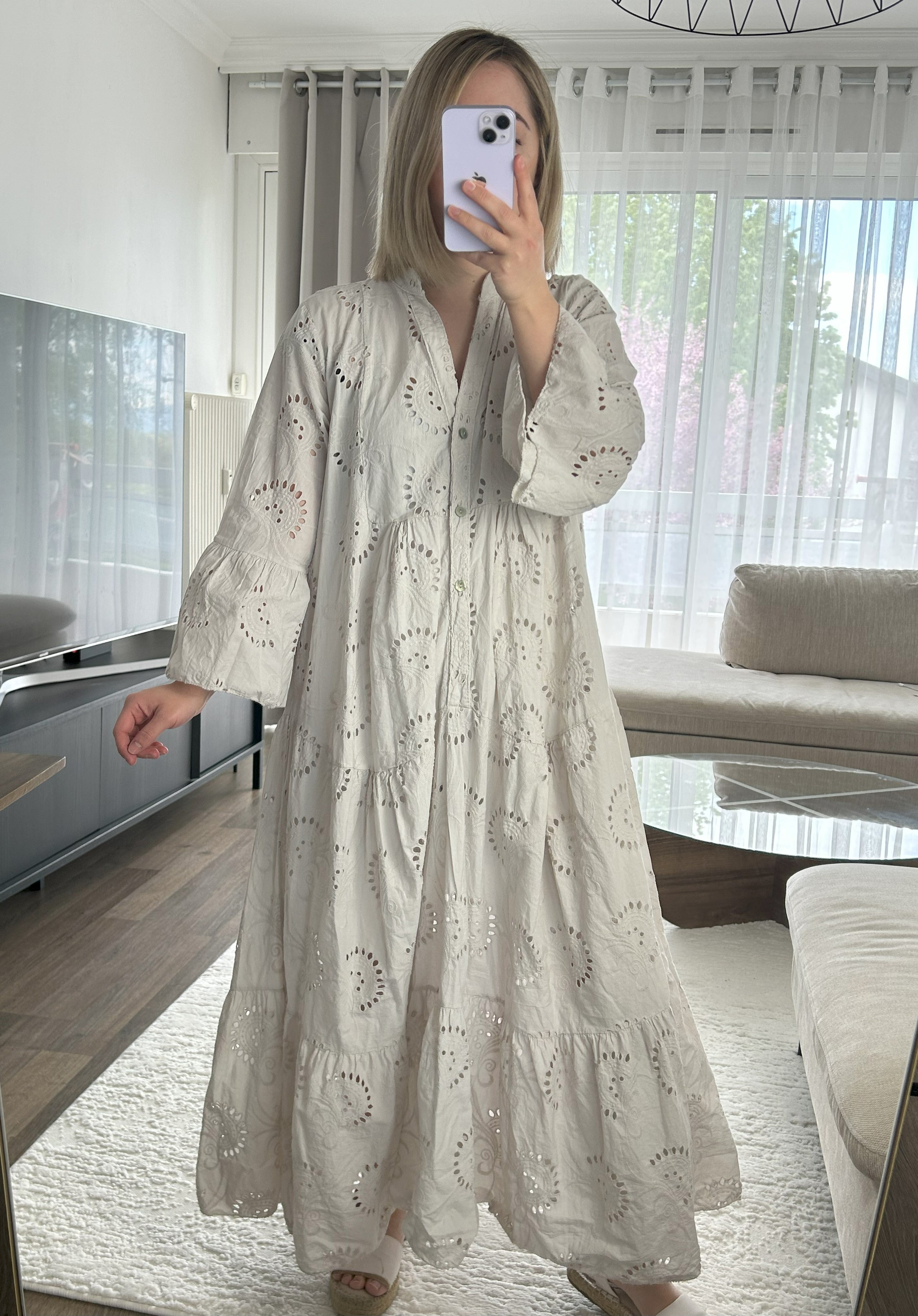 Broderie Anglaise Marque Anglaise Pret A Porter Robe Longue Crème