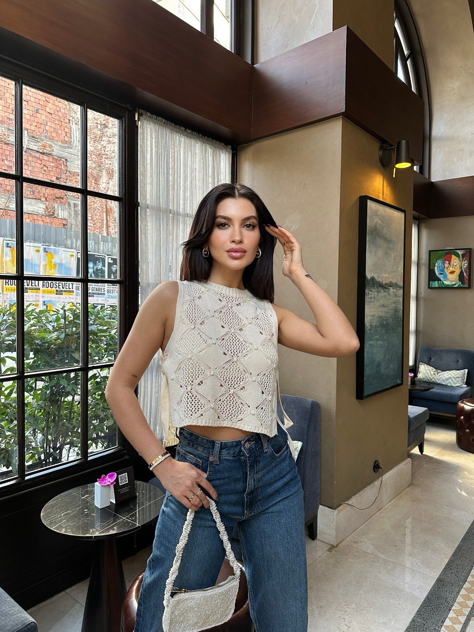 Top sans manches en maille ajourée