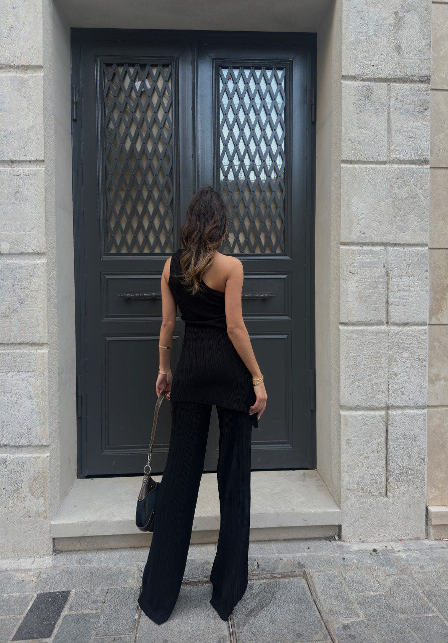 Ensemble maille côtelée noir