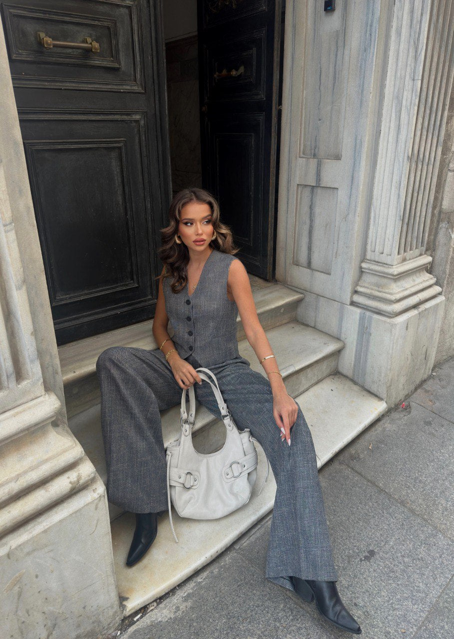 Ensemble en tweed gris pour femme