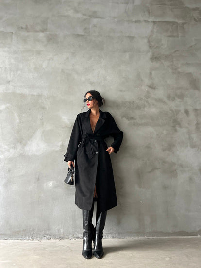 Trench-coat effet daim noir