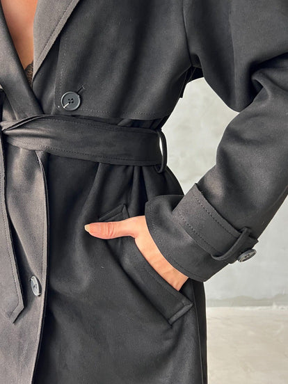 Trench-coat effet daim noir