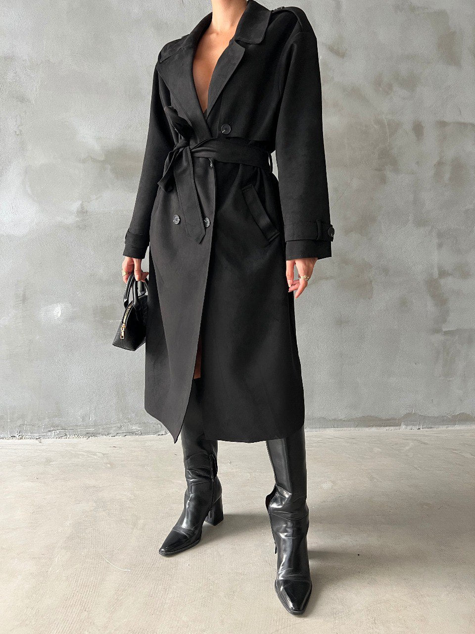 Trench-coat effet daim noir