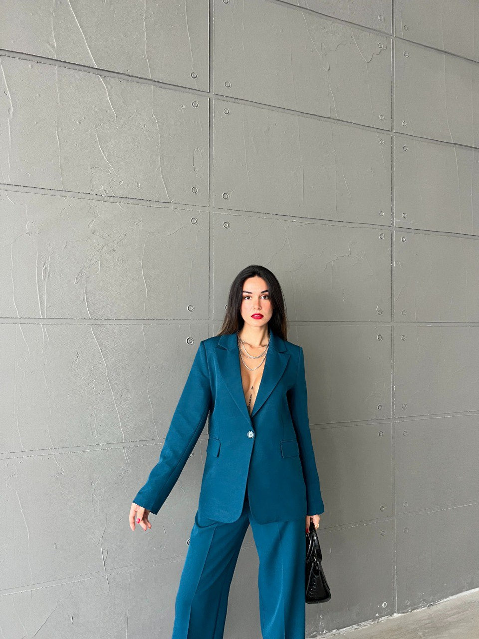 Ensemble tailleur-pantalon bleu azur