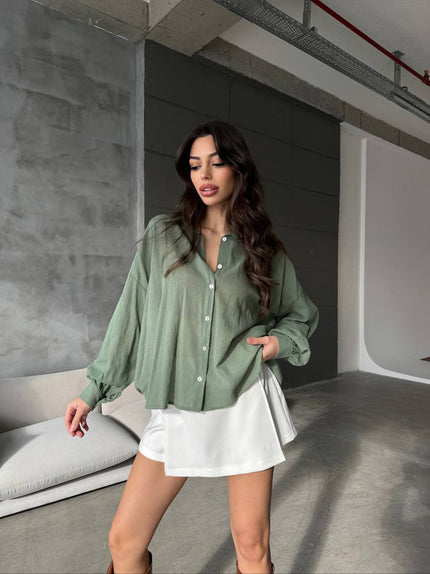 Chemise oversize verte à manches longues