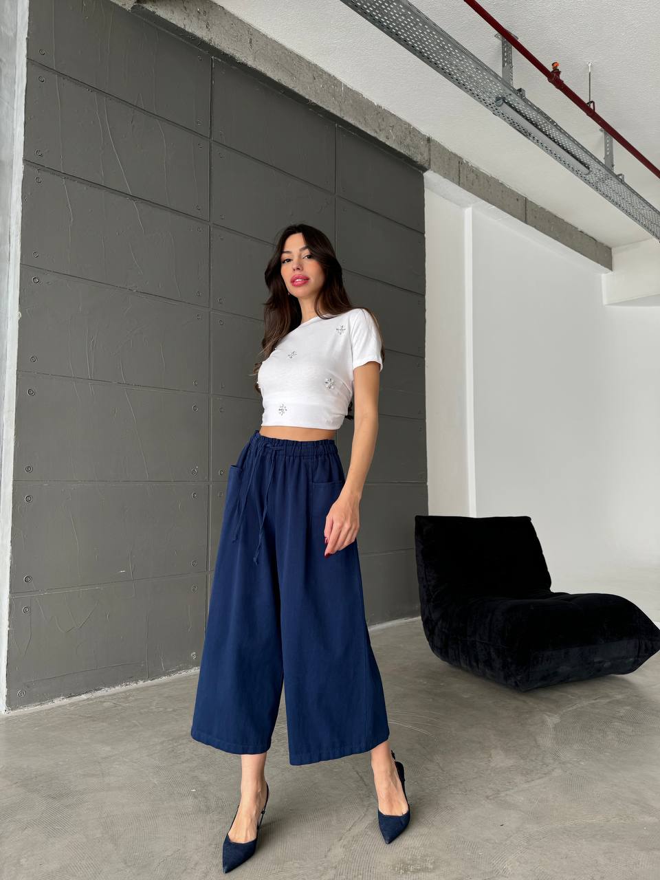 Pantalon palazzo bleu marine