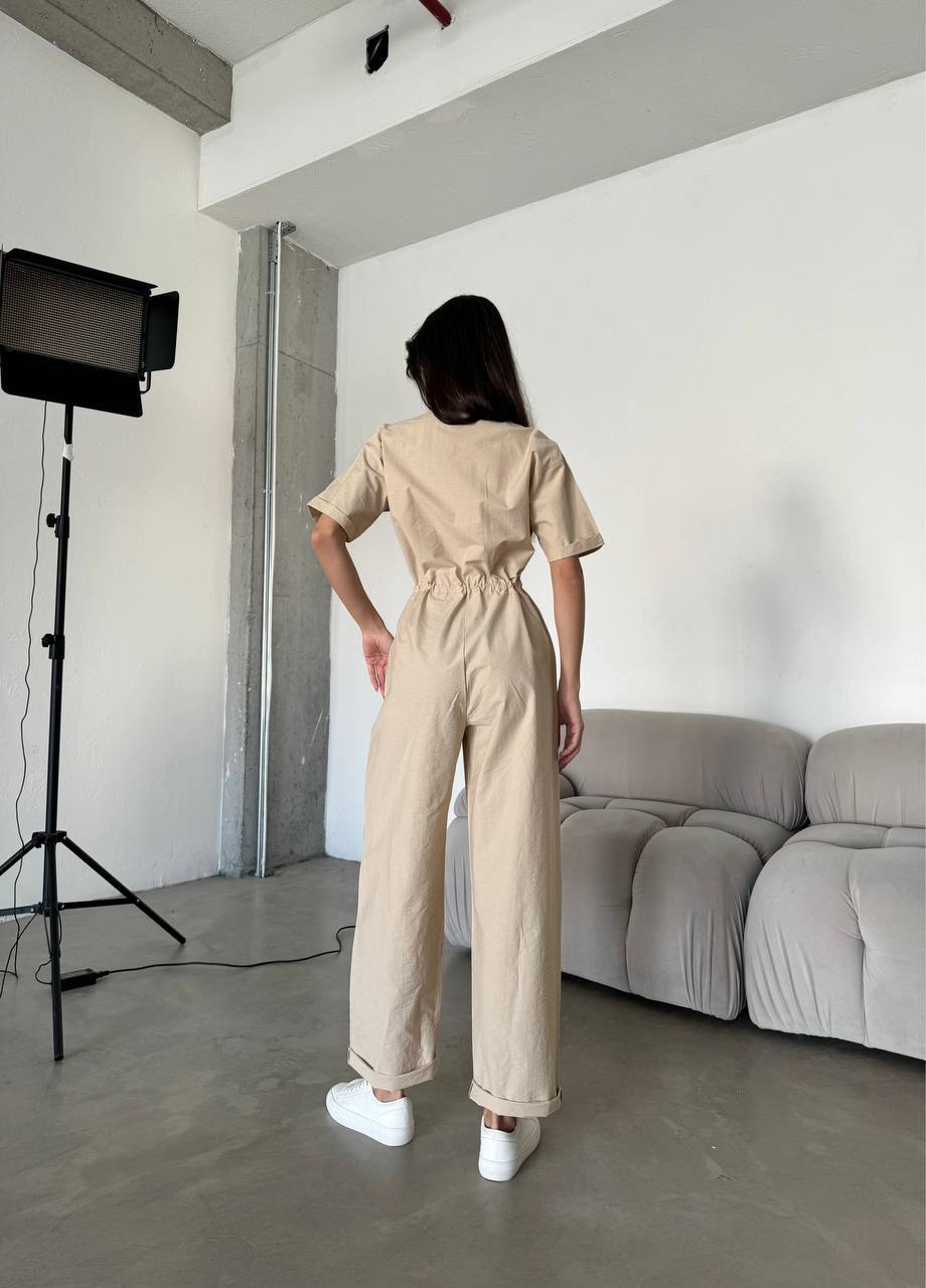 Combinaison beige à taille élastique