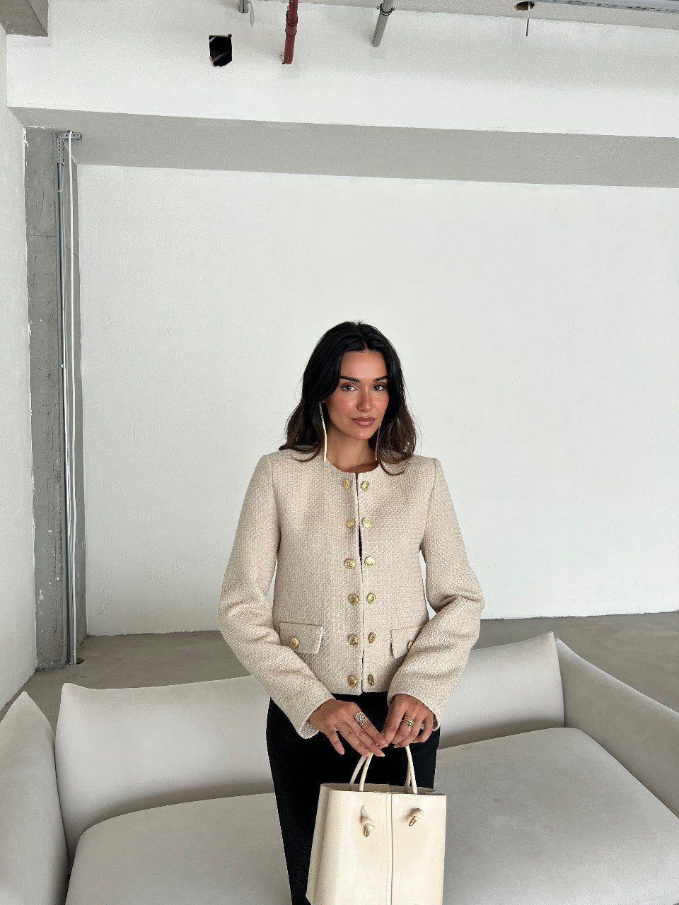 Veste tweed boutonnée Ivoire