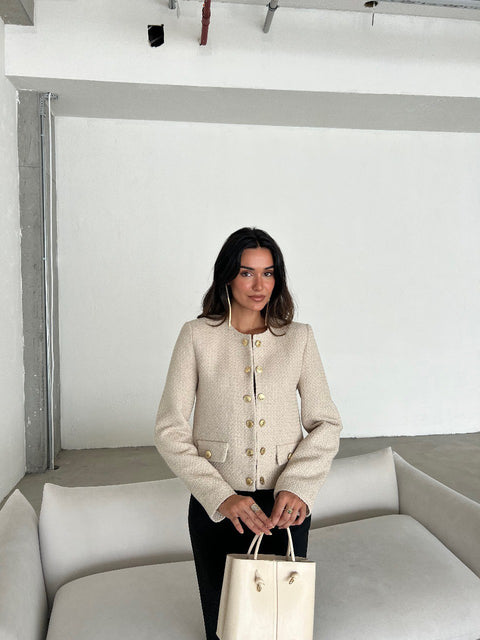 Ivory Buttoned Tweed Jacket