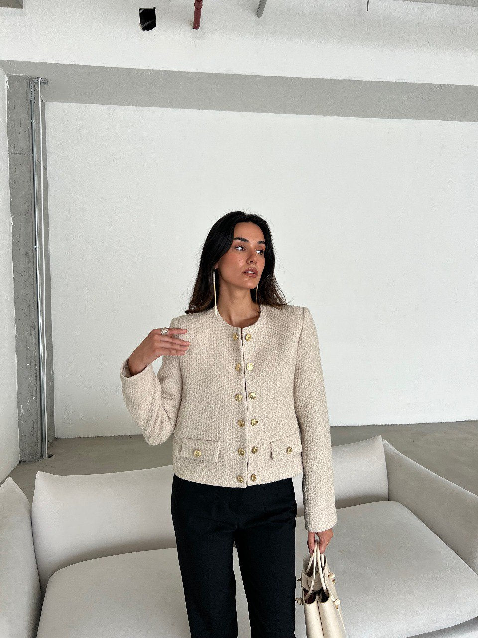 Veste tweed boutonnée Ivoire