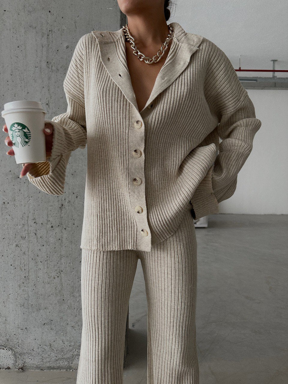 Ensemble cardigan et pantalon Ivoire