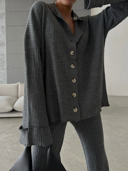 Gray Cardigan and Trousers Set