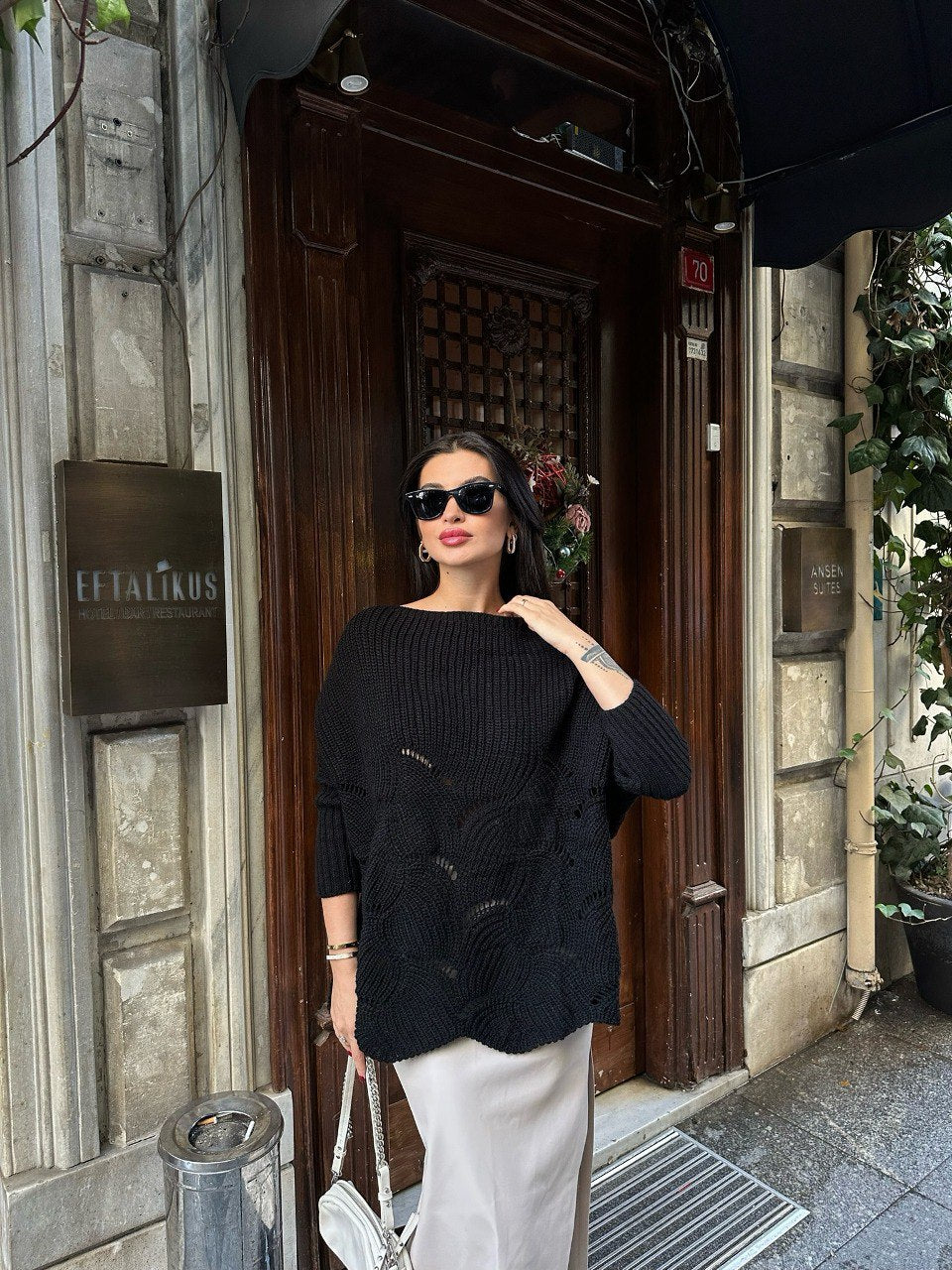 Pull oversize noir en maille