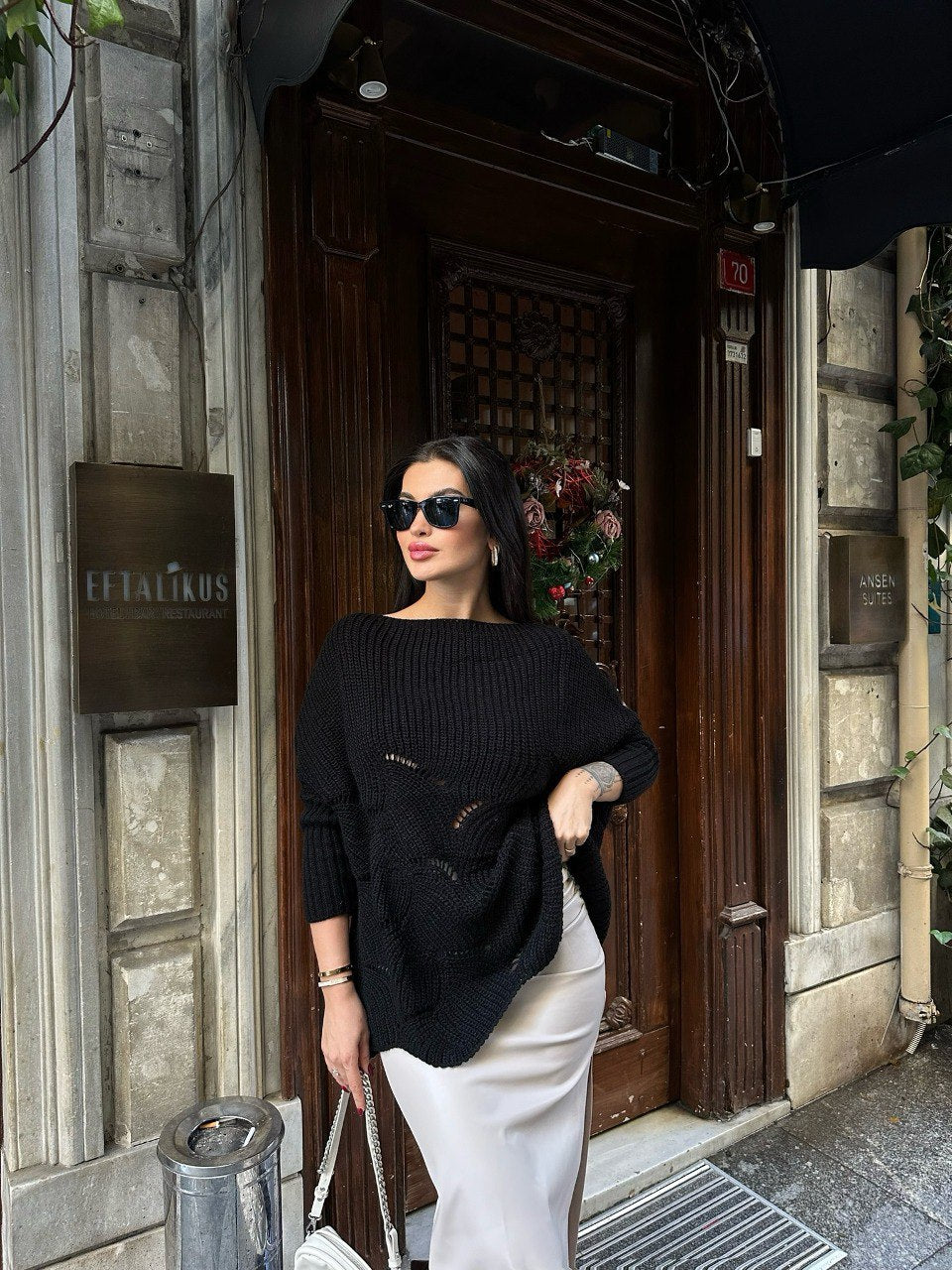 Pull oversize noir en maille