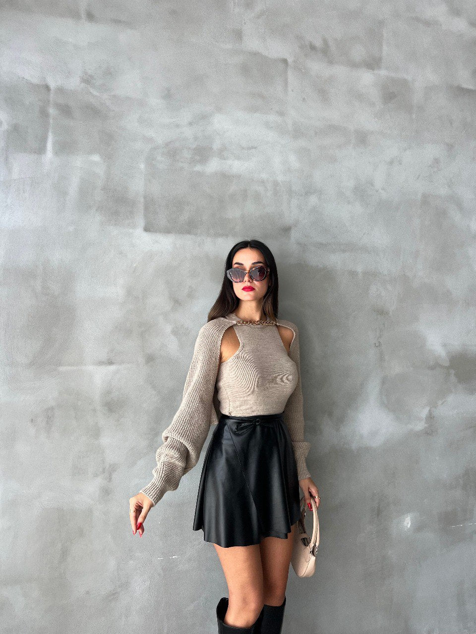 Beige Knitted Two-Piece Sweater