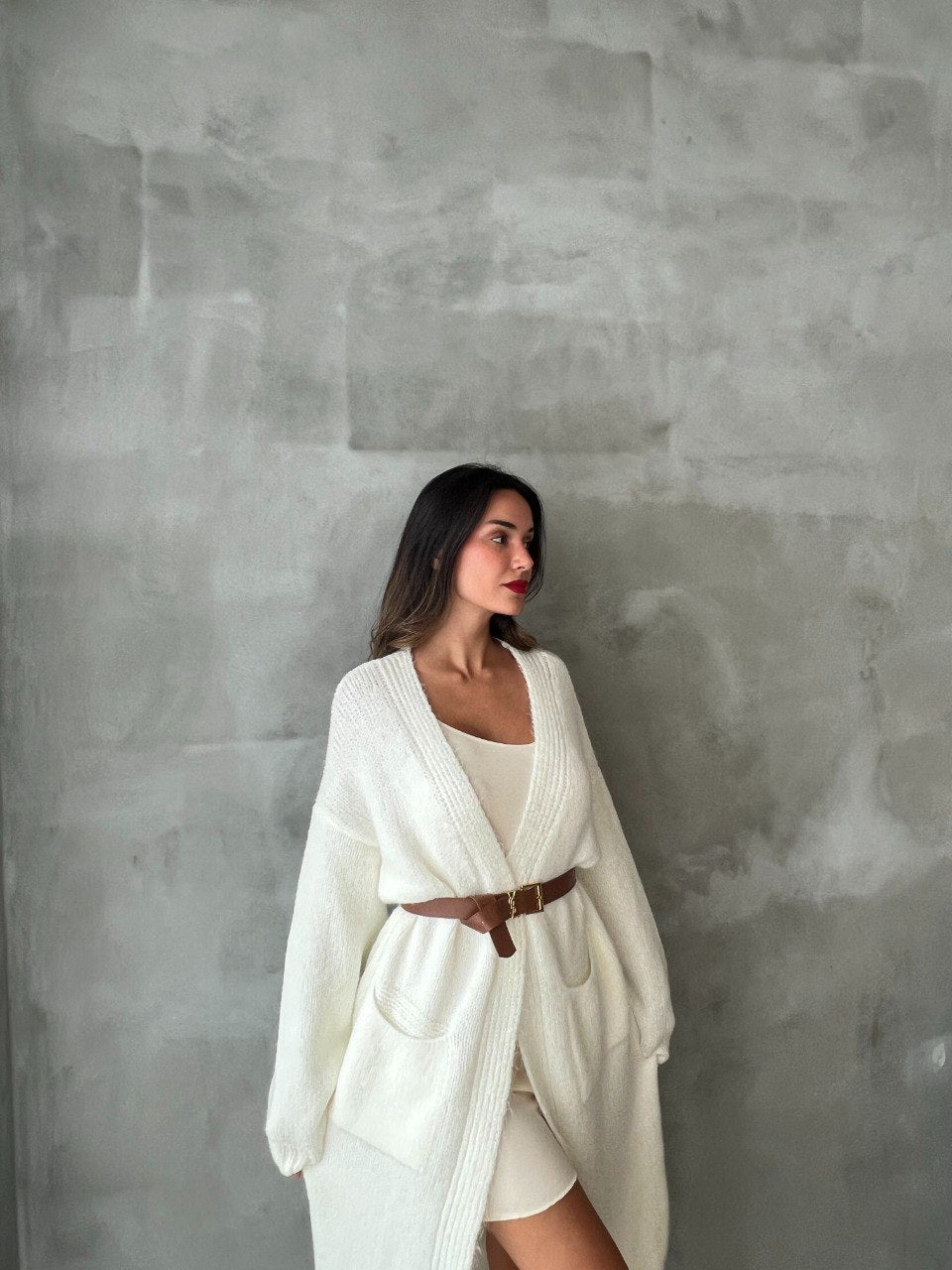 Cardigan drapé en maille blanche