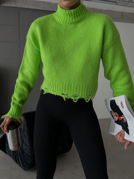 Neongrüner Rippstrickpullover