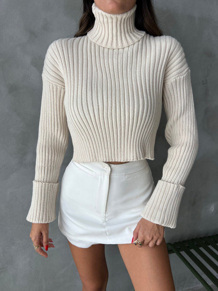 Ivory Mock Neck Ribbed Sweater