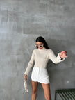Ivory Mock Neck Ribbed Sweater