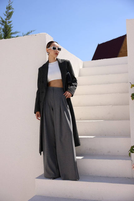 Elegant Gray High Waist Trousers