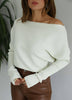 White Off-Shoulder Asymmetrical Sweater