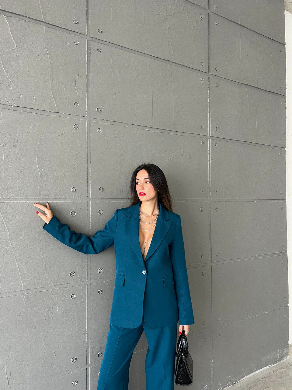 Ensemble tailleur-pantalon bleu azur