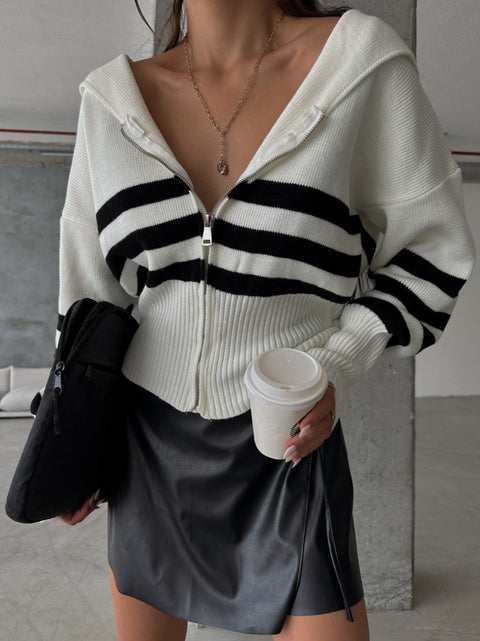 Striped Zipped Cardigan