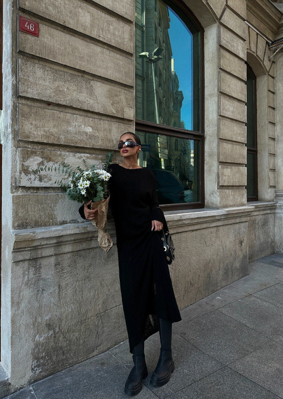 Robe longue tricoté en maille noir