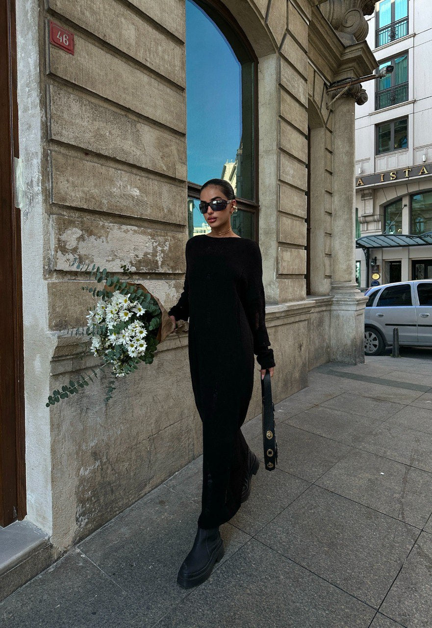 Robe longue tricoté en maille noir