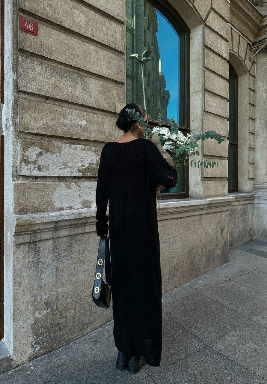 Robe longue tricoté en maille noir