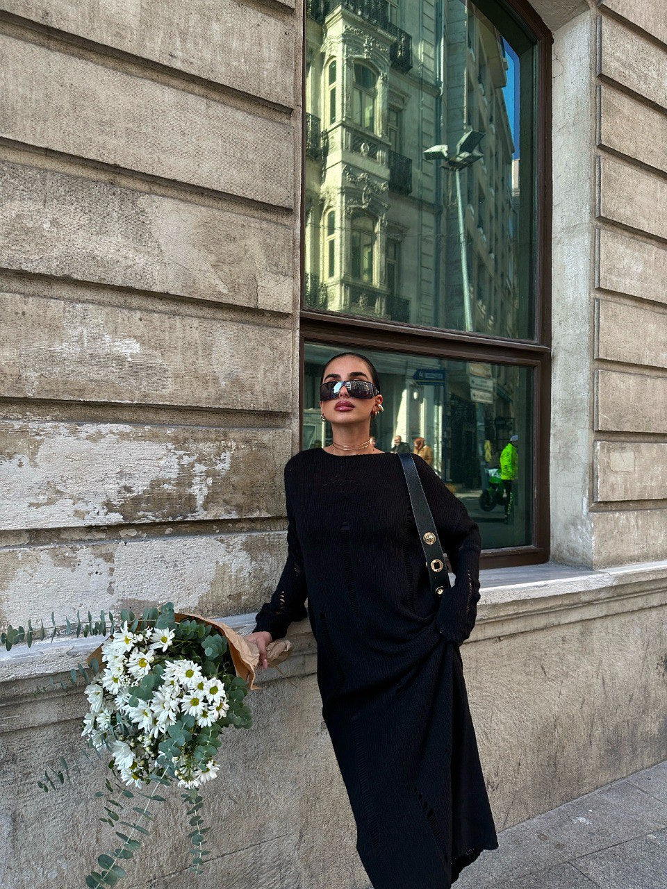 Robe longue tricoté en maille noir