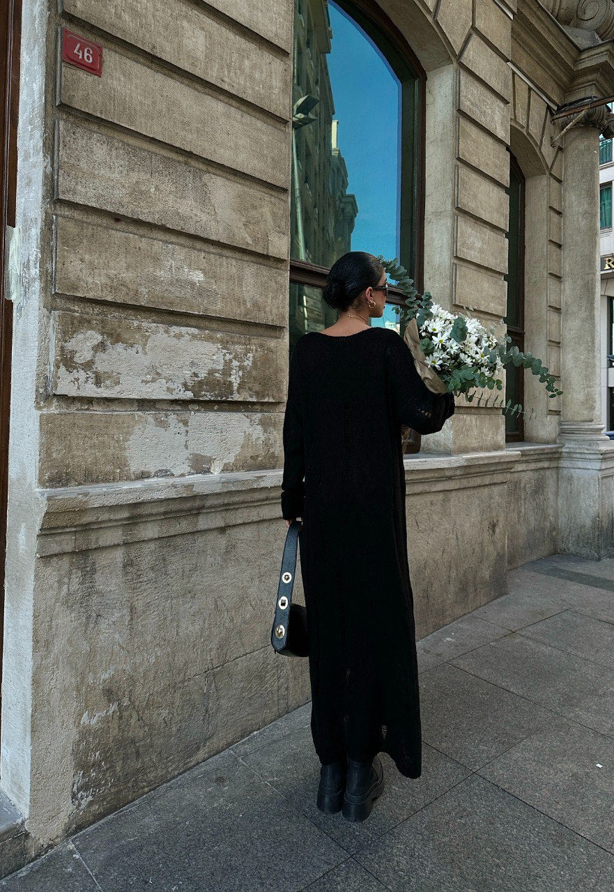 Robe longue tricoté en maille noir