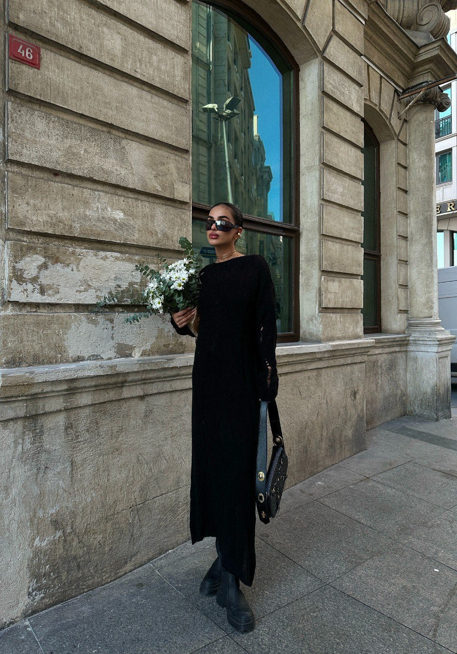 Robe longue tricoté en maille noir