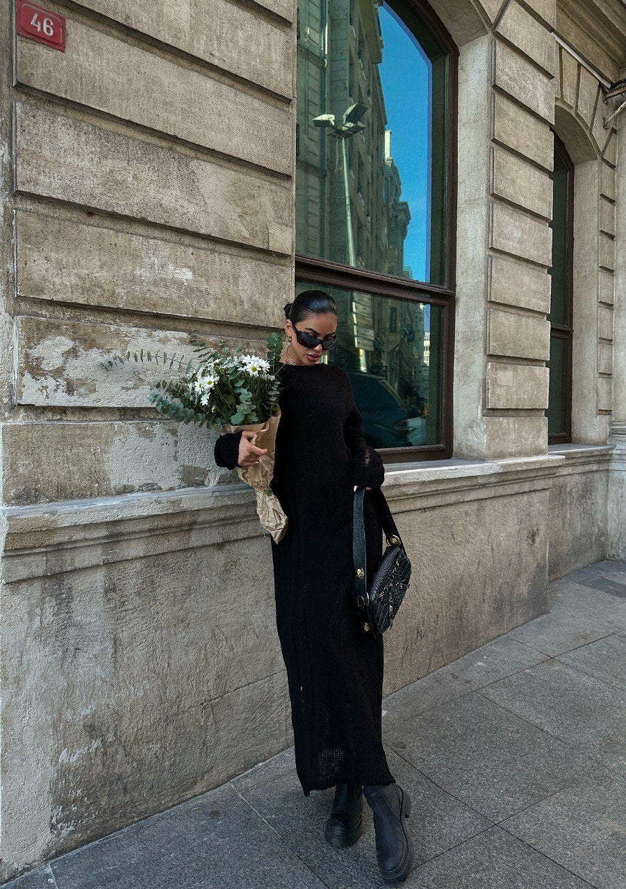 Robe longue tricoté en maille noir