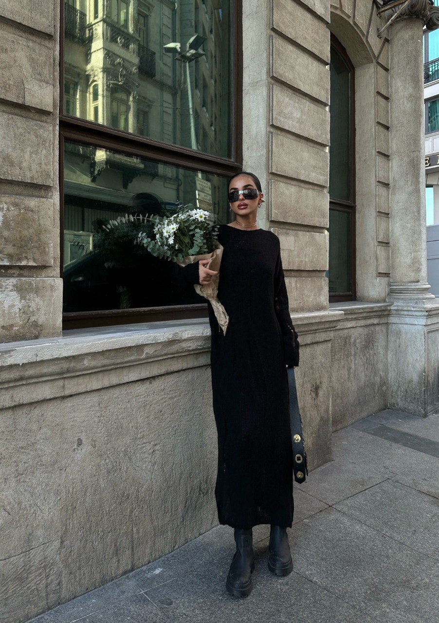 Robe longue tricoté en maille noir