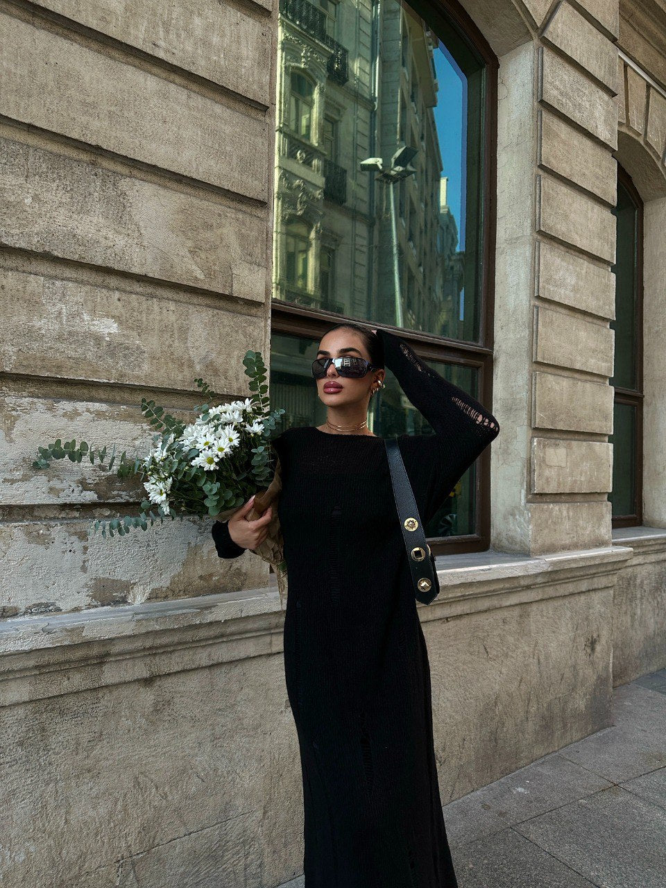 Robe longue tricoté en maille noir