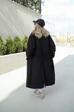 Schwarzer, übergroßer Mantel aus Wolle und Baumwolle