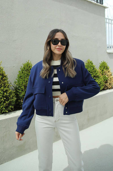 Veste courte en twill bleu navy