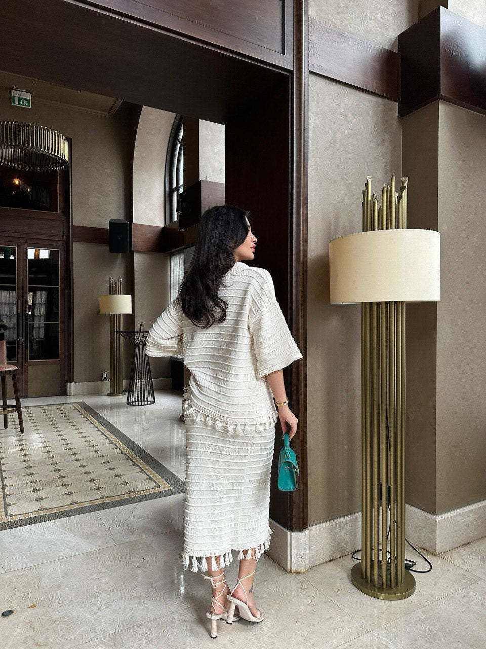 Ensemble coordonné en maille côtelée beige