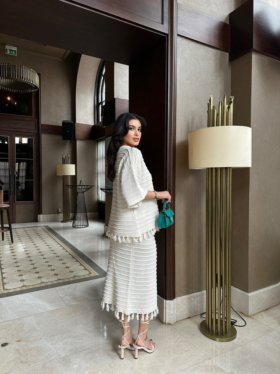 Ensemble coordonné en maille côtelée beige