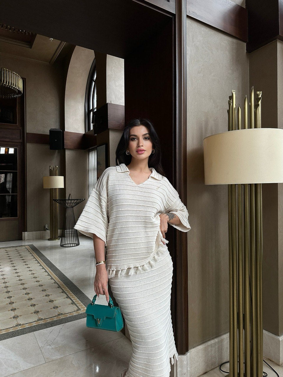 Ensemble coordonné en maille côtelée beige