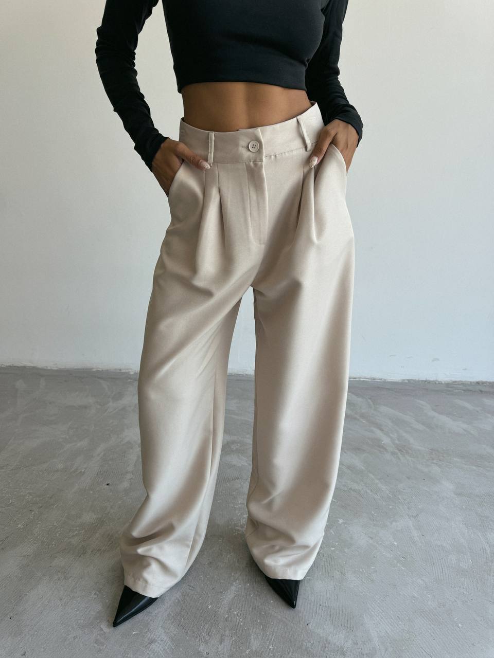 Pantalon large taille haute