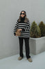 Black and White Striped Turtleneck Sweater