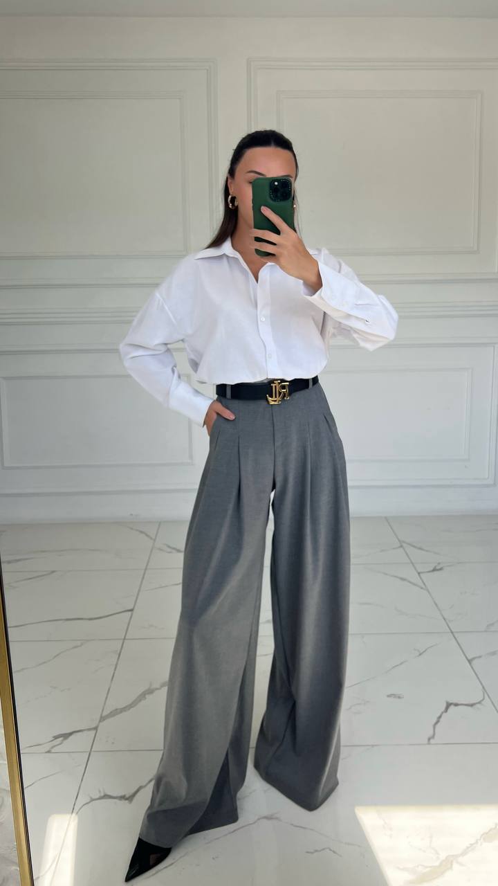 Pantalon élégant gris taille haute
